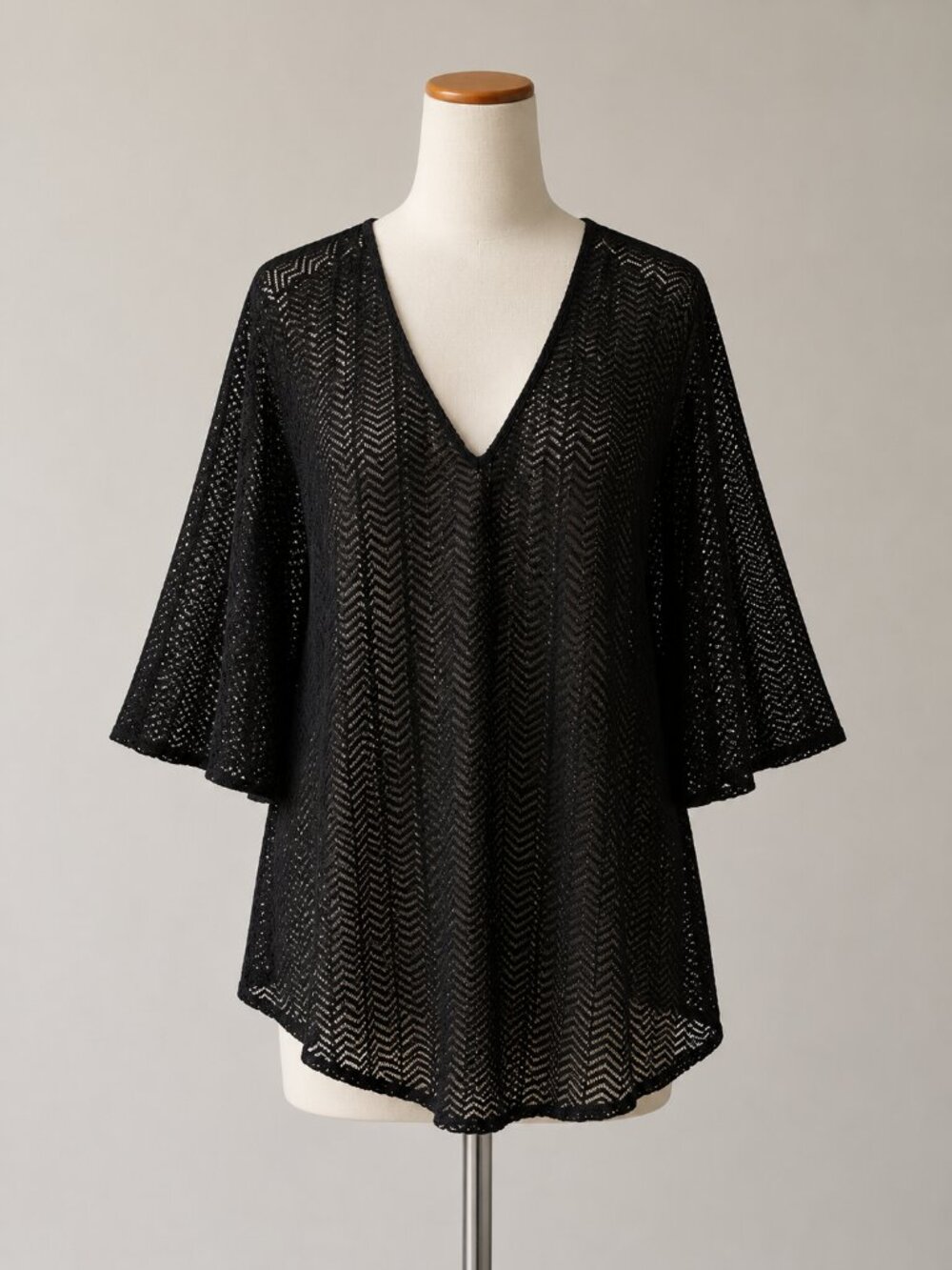 Calvin Klein Black Swim Cover Up LG Sheer Crochet Mesh Beach Tunic